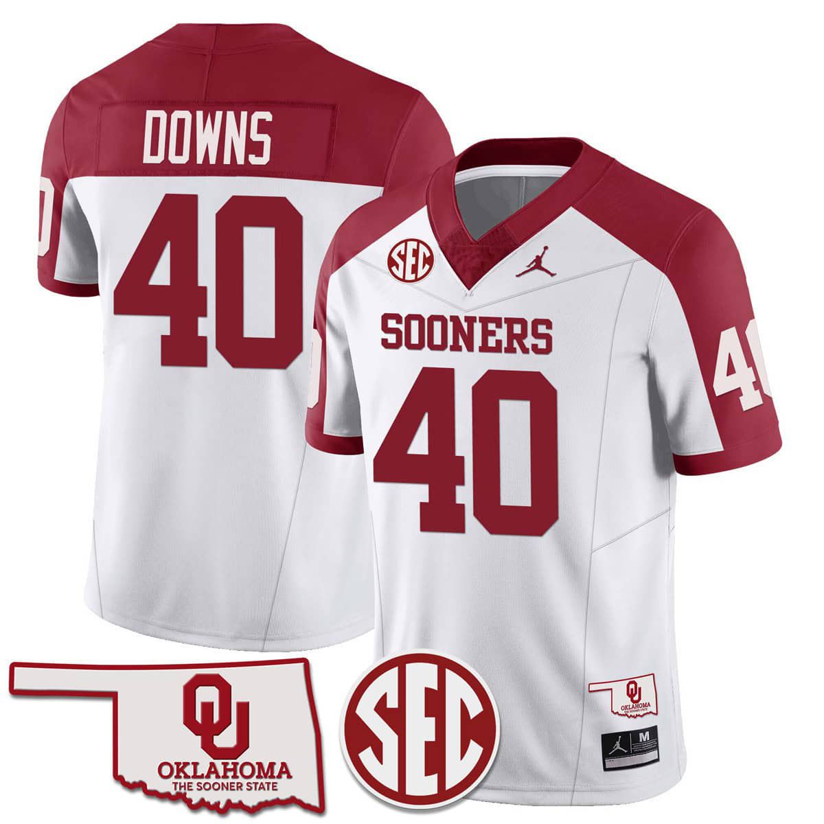 Men Oklahoma Sooners 40 Downs White 2024 SEC Patch Vapor Premier Limited NCAA Jersey style 1